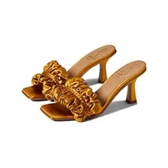 Sam Edelman Kady Ruffle Satin Slides/Heels in Yellow Gold. Size 6.5. NWT - Picture 2 of 8